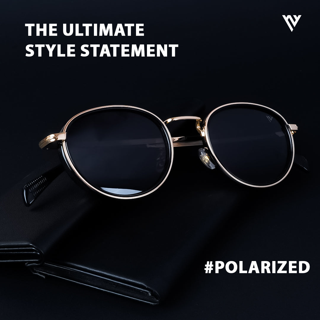 Captain | Gold And Black Polarized Round Sunglasses - PMG3981