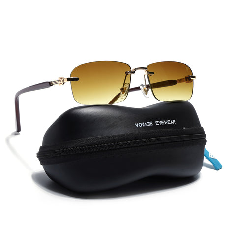 Satan | Tan Brown Rimless Sunglasses | Golden Frame - MG6618