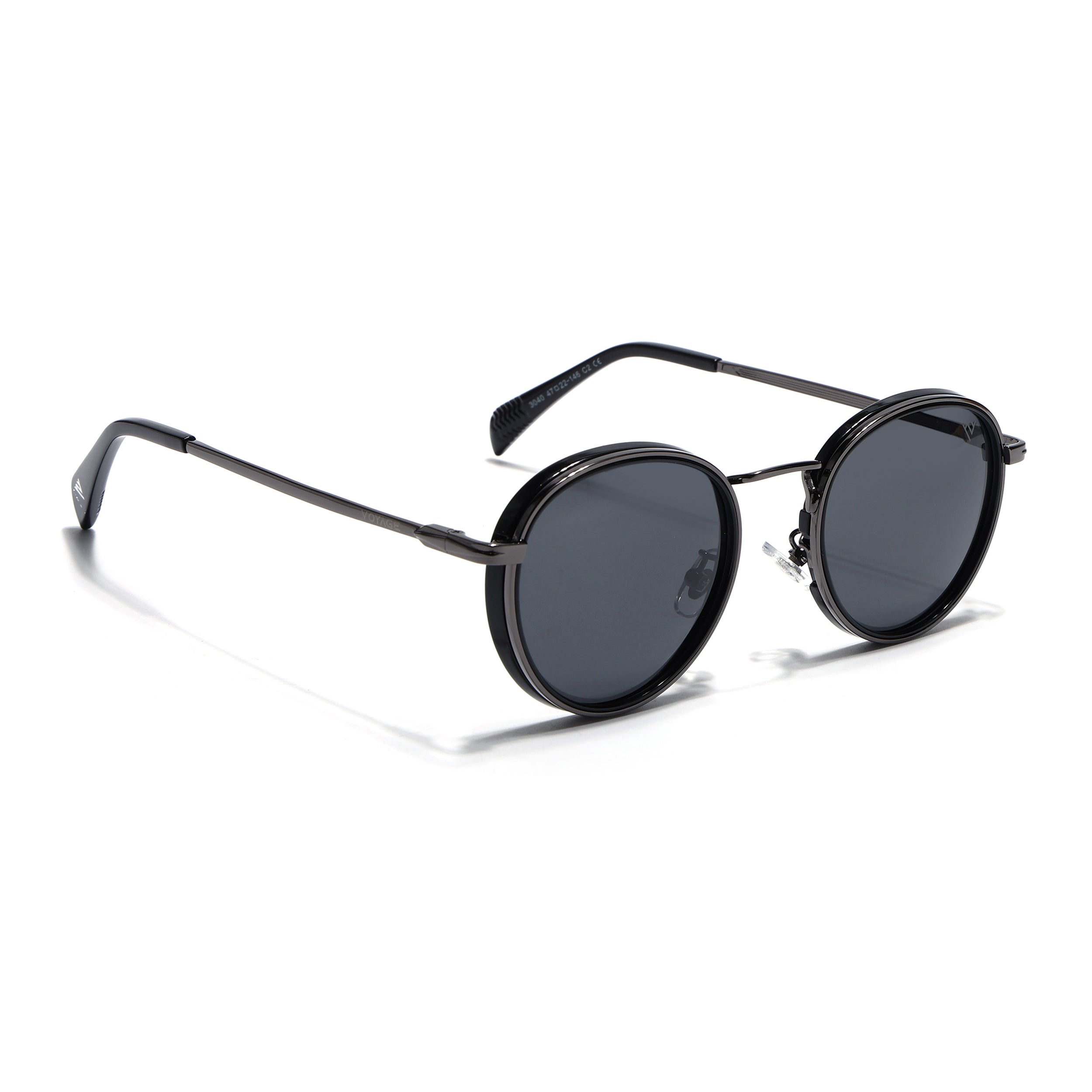 Captain |  Black and Silver Polarized Round Sunglasses - PMG3982