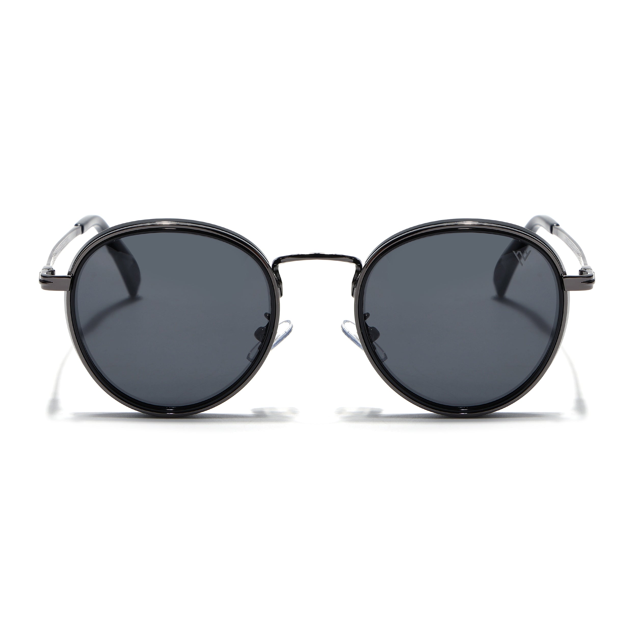 Captain |  Black and Silver Polarized Round Sunglasses - PMG3982