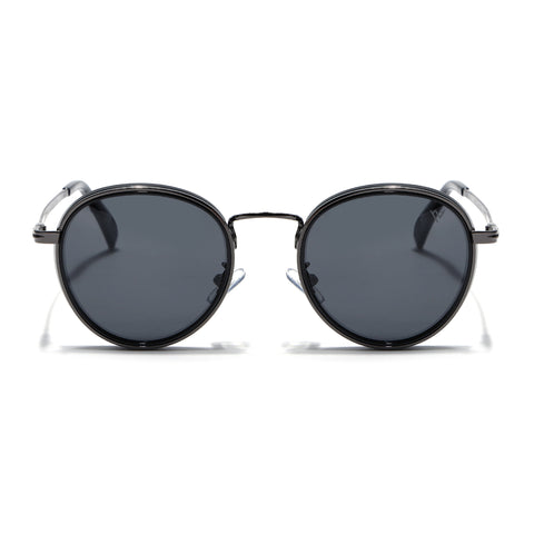 Captain |  Black and Silver Polarized Round Sunglasses - PMG3982