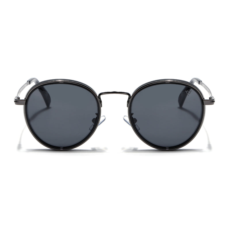 Captain |  Black and Silver Polarized Round Sunglasses - PMG3982