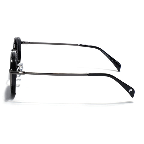 Captain |  Black and Silver Polarized Round Sunglasses - PMG3982