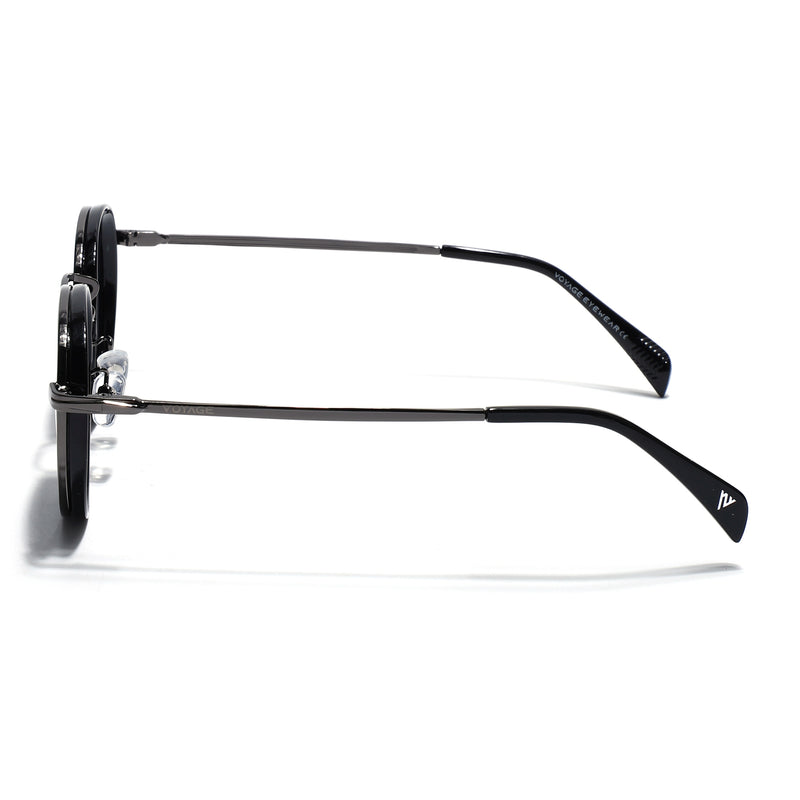 Captain |  Black and Silver Polarized Round Sunglasses - PMG3982