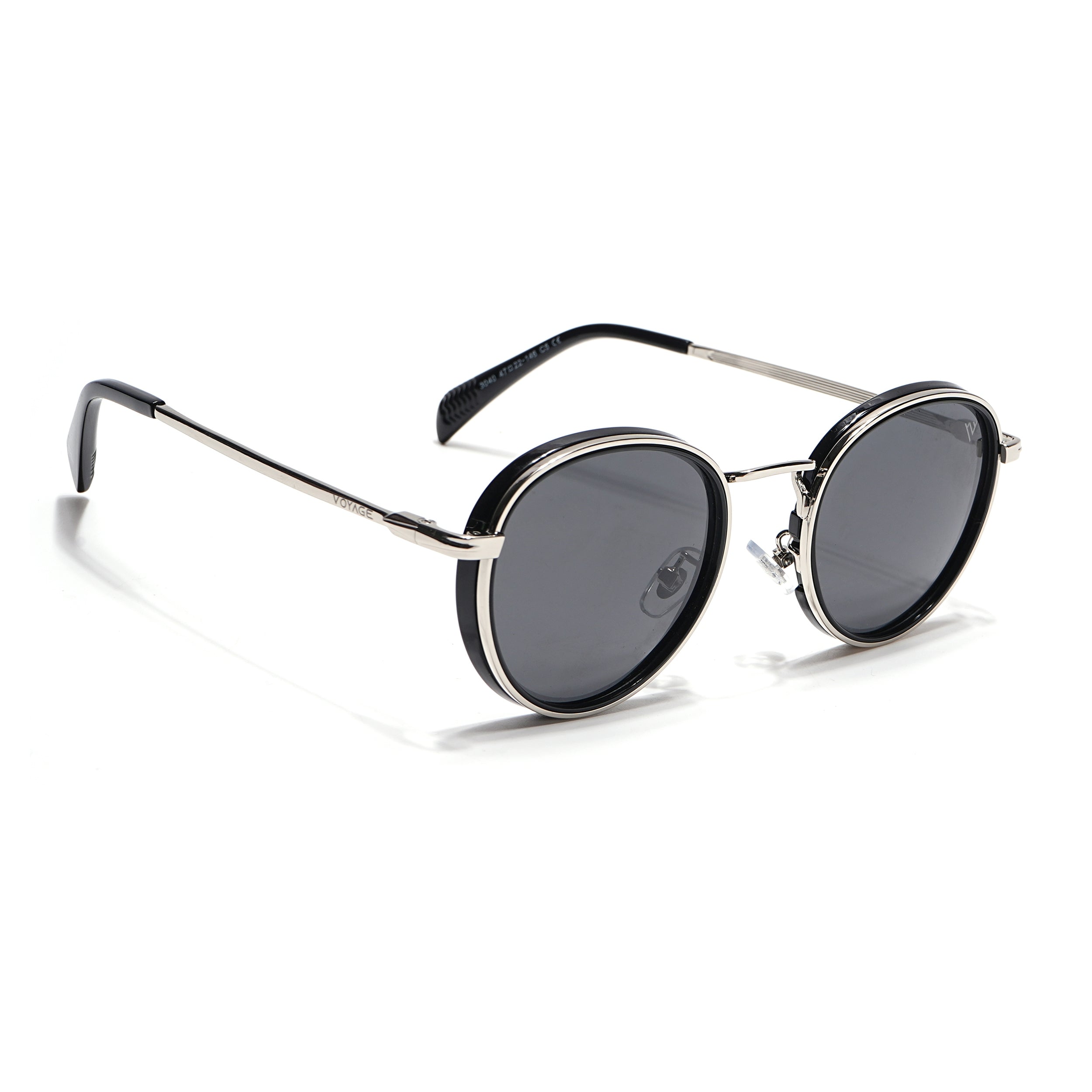 Captain | Silver & Black Round Polarized Sunglasses - PMG7516