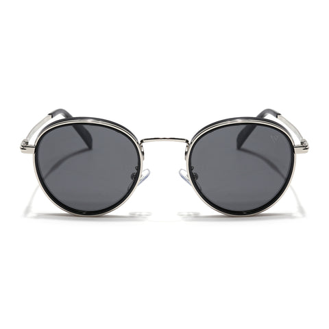 Captain | Crystal Silver & Black Round Polarized Sunglasses - PMG7516