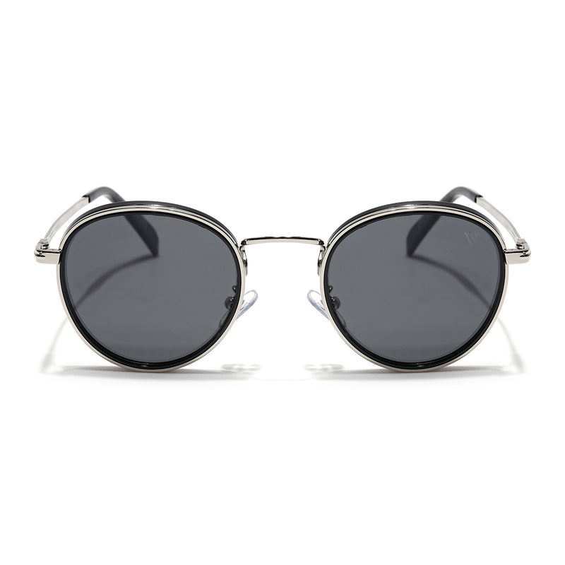 Captain | Crystal Silver & Black Round Polarized Sunglasses - PMG7516