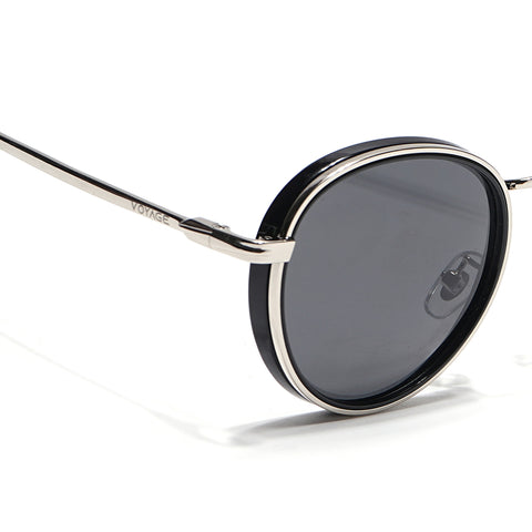 Captain | Crystal Silver & Black Round Polarized Sunglasses - PMG7516