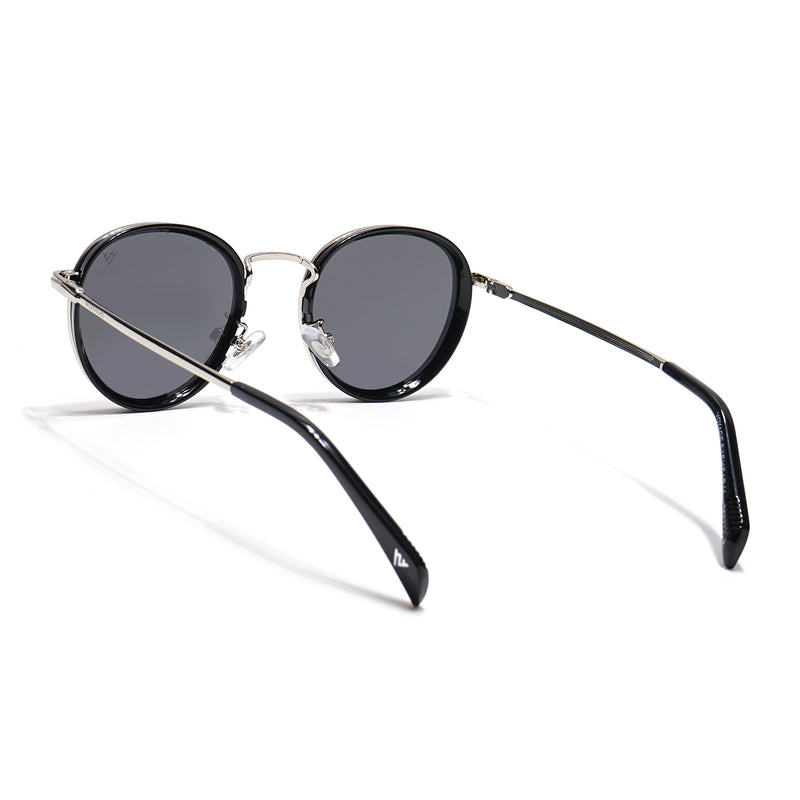 Captain | Crystal Silver & Black Round Polarized Sunglasses - PMG7516