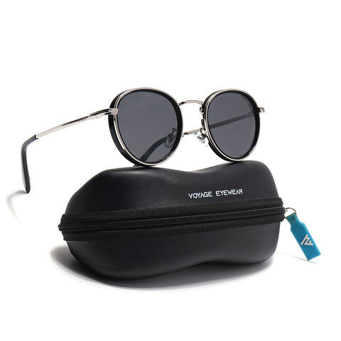 Captain | Crystal Silver & Black Round Polarized Sunglasses - PMG7516