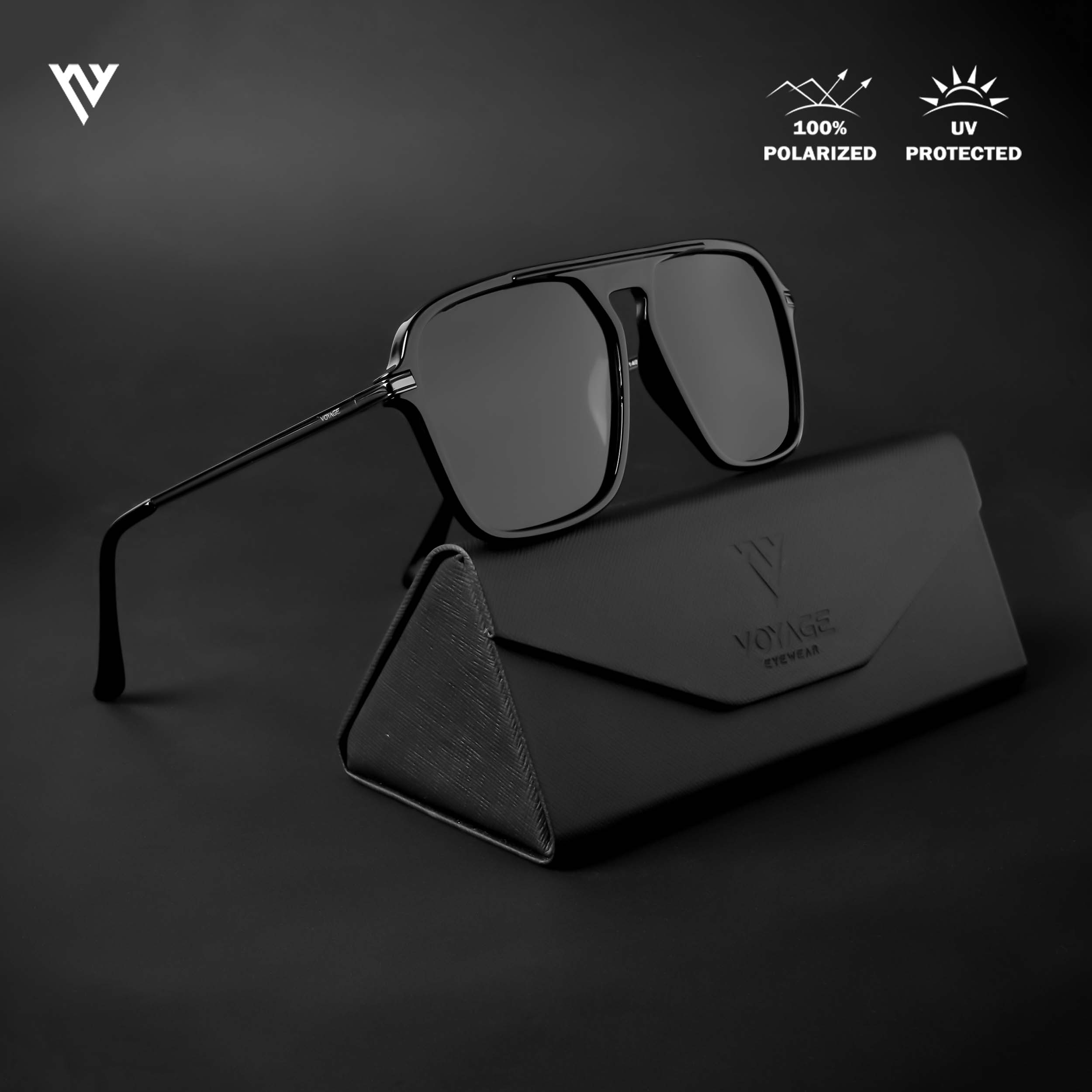 Voyage Exclusive Black Polarized Wayfarer Sunglasses for Men & Women - PMG4578