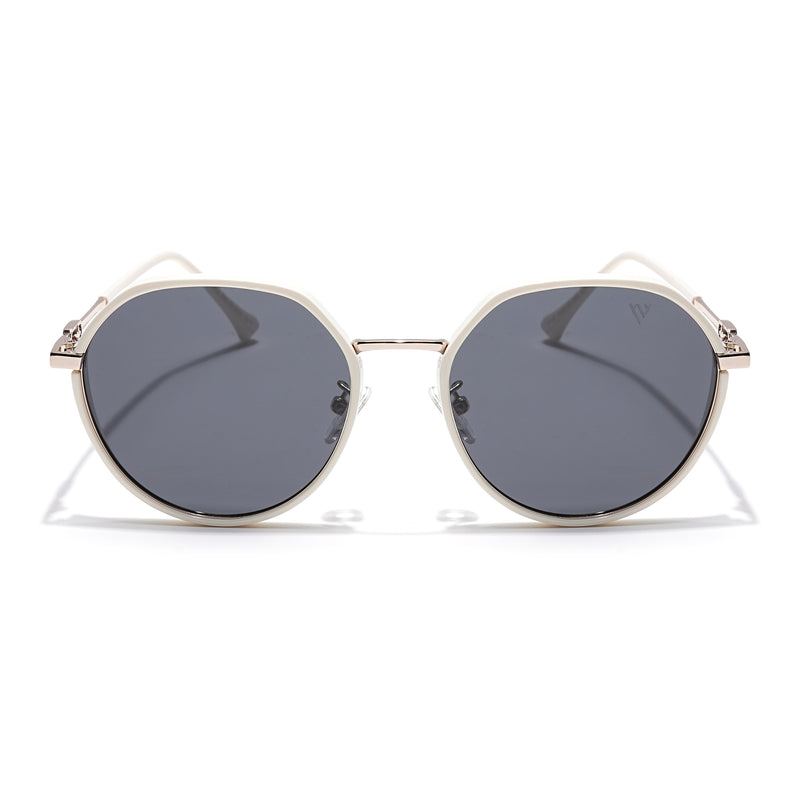 Voyage Select Round Sunglasses for Women (Grey Lens | Off White & Silver Frame - SLPMG6224)