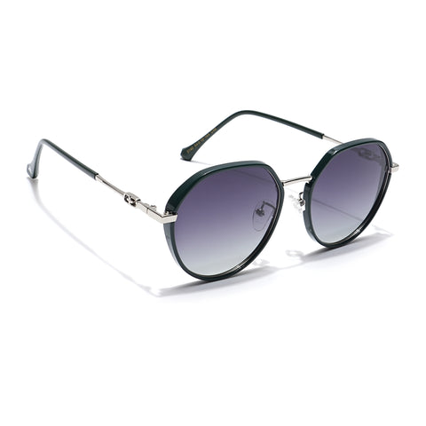 Voyage Select Round Sunglasses for Women (Grey & Clear Lens | Dark Green & Silver Frame - SLPMG6225)