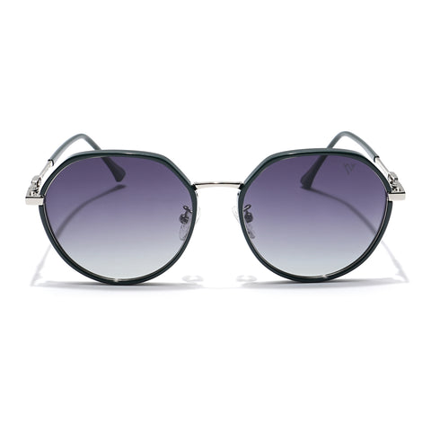 Voyage Select Round Sunglasses for Women (Grey & Clear Lens | Dark Green & Silver Frame - SLPMG6225)