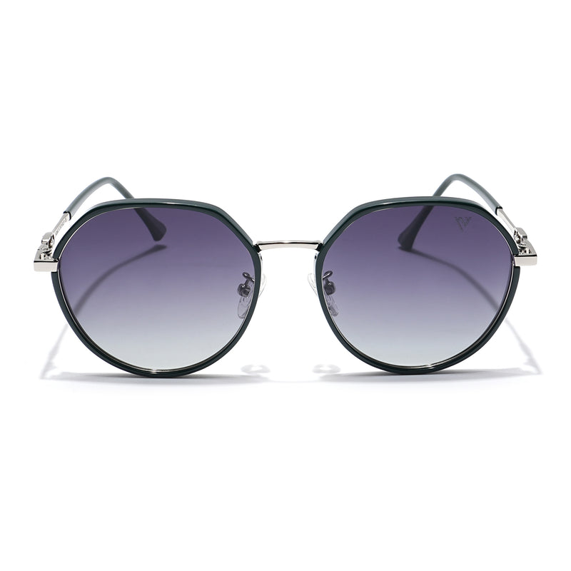 Voyage Select Round Sunglasses for Women (Grey & Clear Lens | Dark Green & Silver Frame - SLPMG6225)