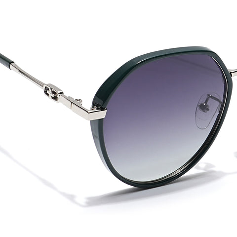 Voyage Select Round Sunglasses for Women (Grey & Clear Lens | Dark Green & Silver Frame - SLPMG6225)
