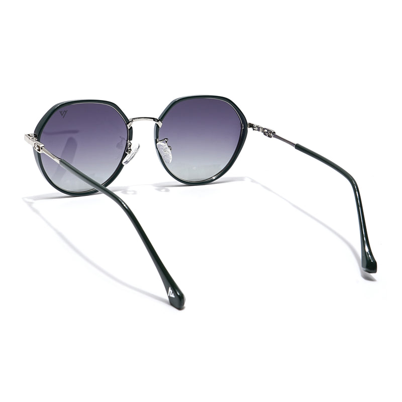 Voyage Select Round Sunglasses for Women (Grey & Clear Lens | Dark Green & Silver Frame - SLPMG6225)