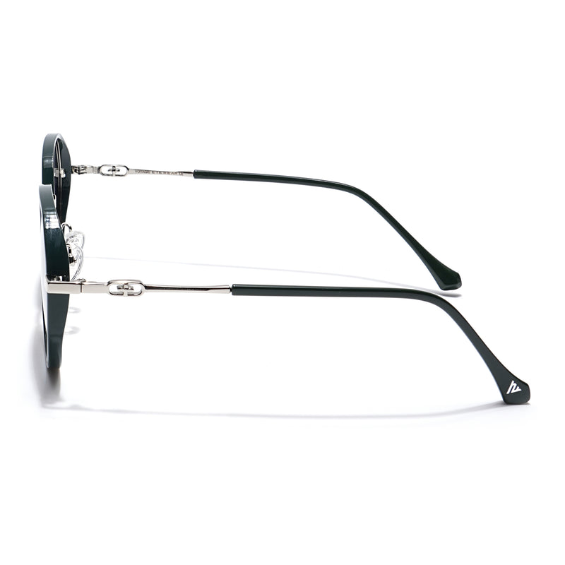 Voyage Select Round Sunglasses for Women (Grey & Clear Lens | Dark Green & Silver Frame - SLPMG6225)