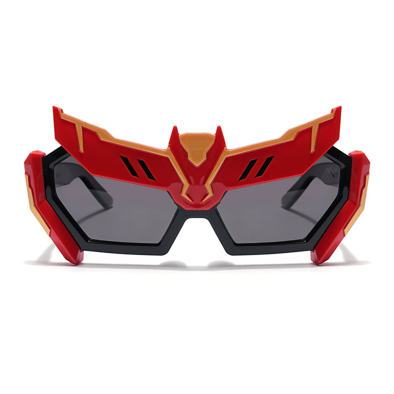 Rectangle Sunglasses for Kids -6 yrs To 12 yrs (Black Lens | Red & Black Frame - PMG6077)