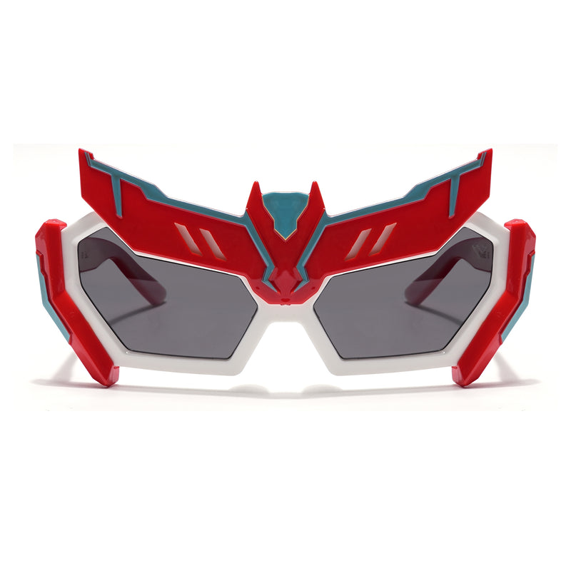 Rectangle Sunglasses for Kids -6 yrs To 12 yrs (Black Lens | Red & White Frame - PMG6078)