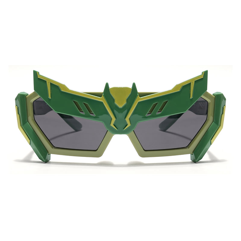 Rectangle Sunglasses for Kids -6 yrs To 12 yrs (Black Lens | Green Frame - PMG6079)