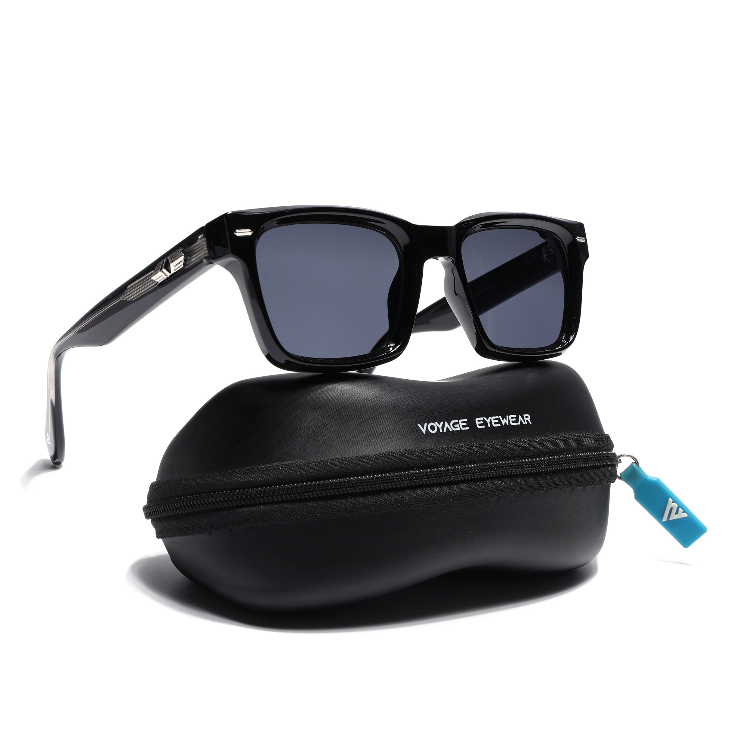 Square Sunglasses for Men & Women (Grey Lens | Shine Black Frame - MG7328)
