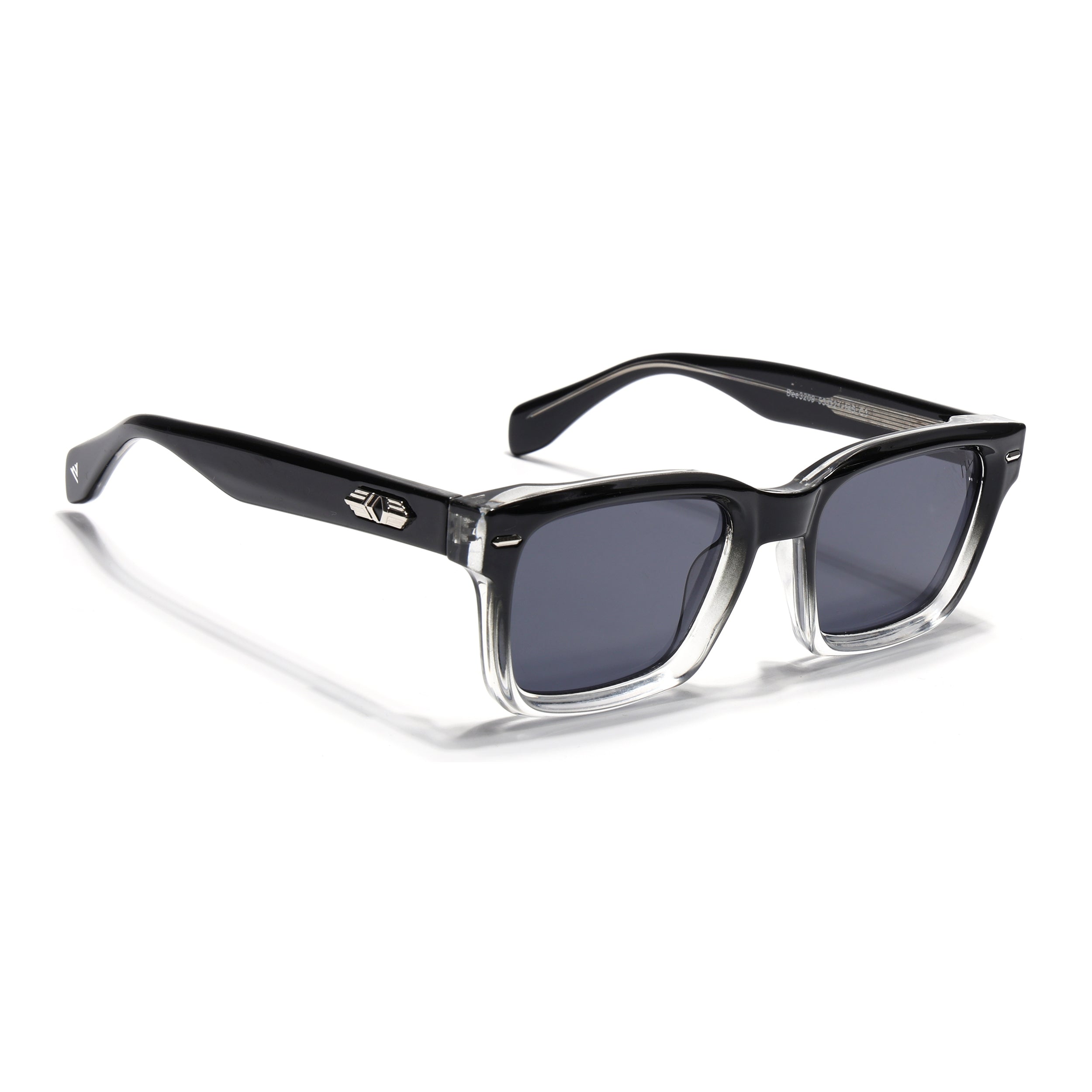 Square Sunglasses for Men & Women (Grey Lens | Black & Transparent Frame - MG7329)