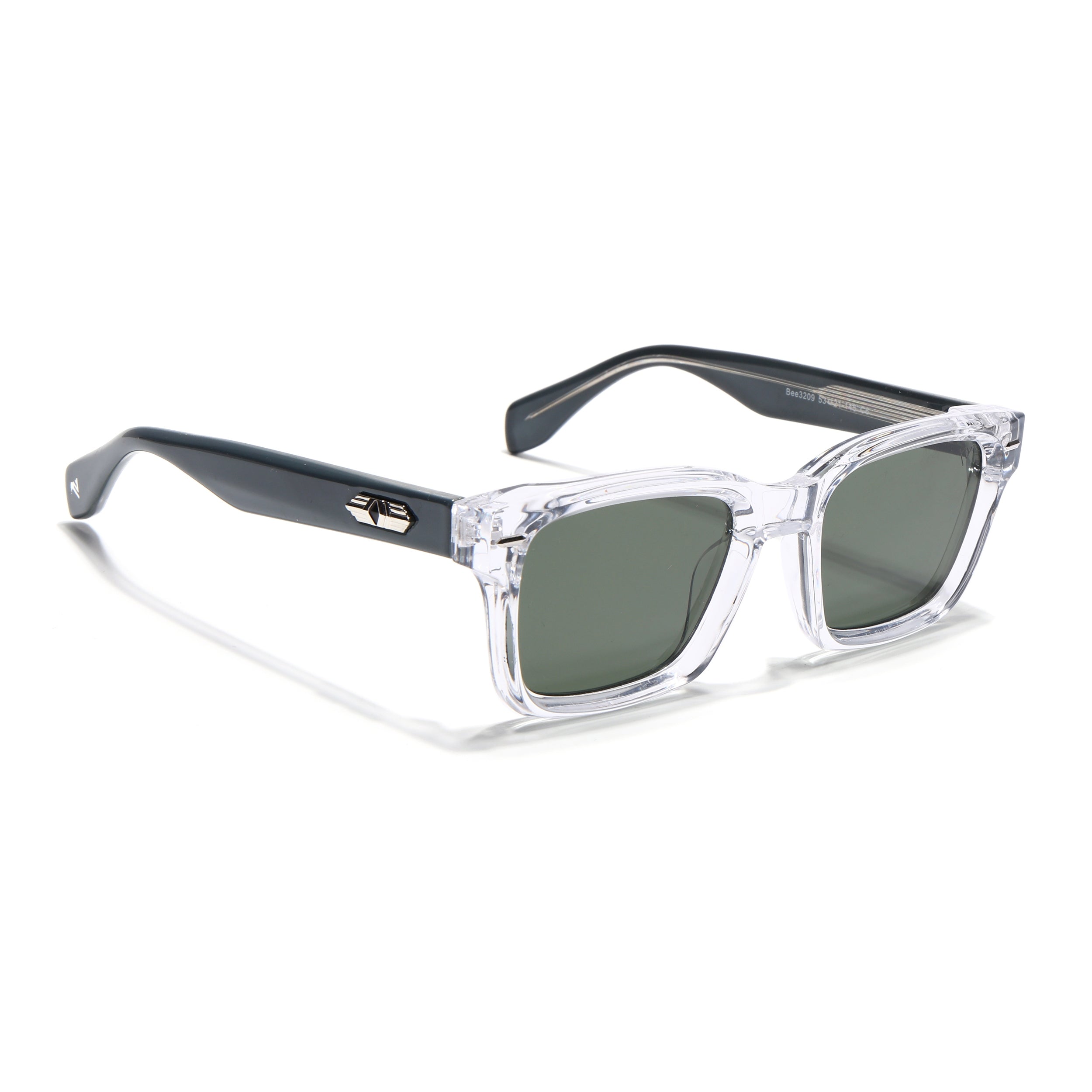 Square Sunglasses for Men & Women (Green Lens | Transparent Frame - MG7333)