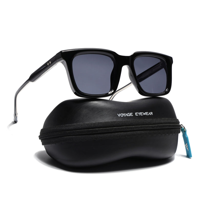 Square Sunglasses for Men & Women (Grey Lens | Shine Black Frame - MG7334)