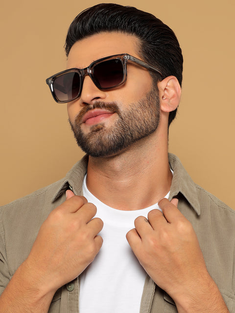 Square Sunglasses for Men & Women (Grey & Clear Lens | Grey Frame - MG7336)