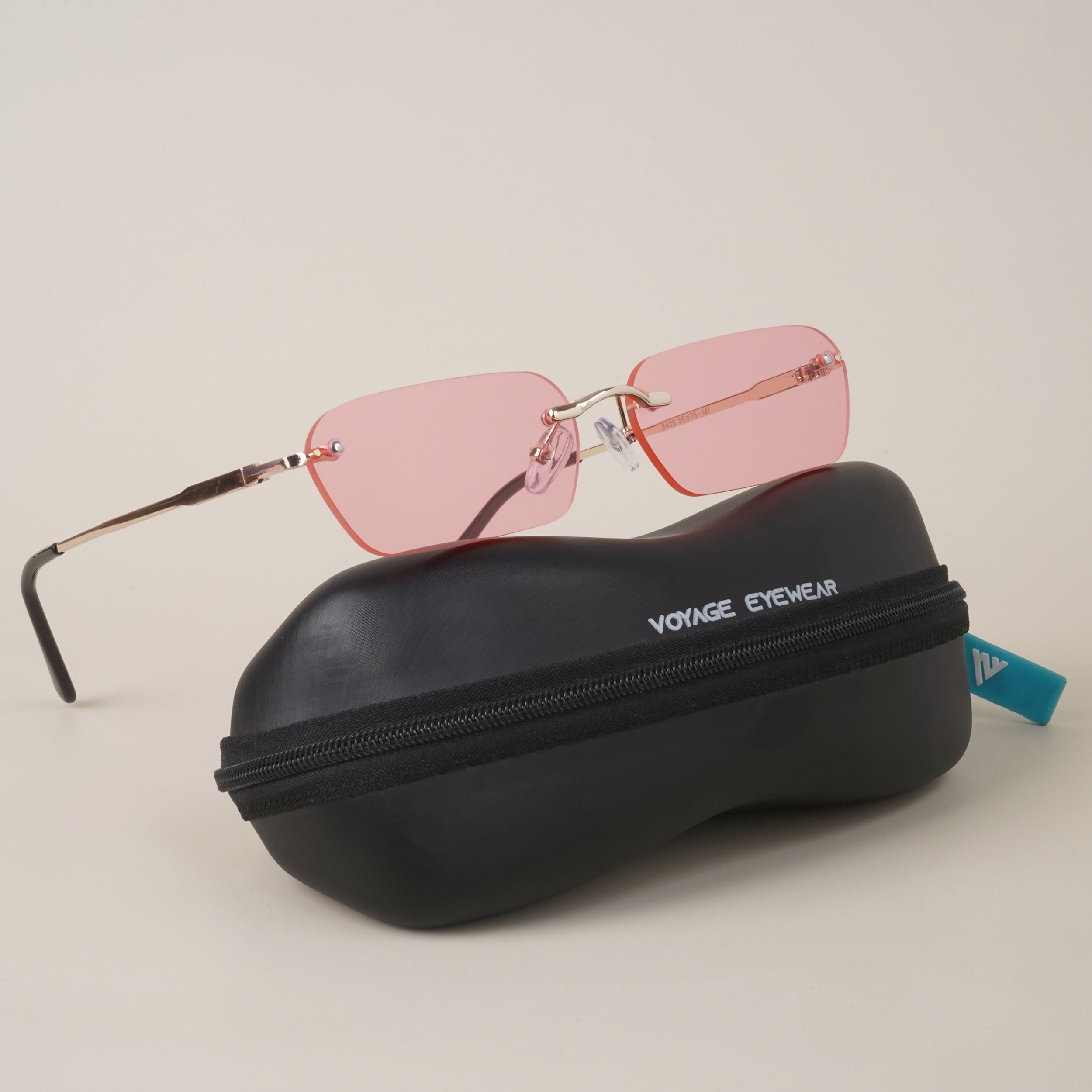Voyage Pink Rimless Rectangle Sunglasses MG3789