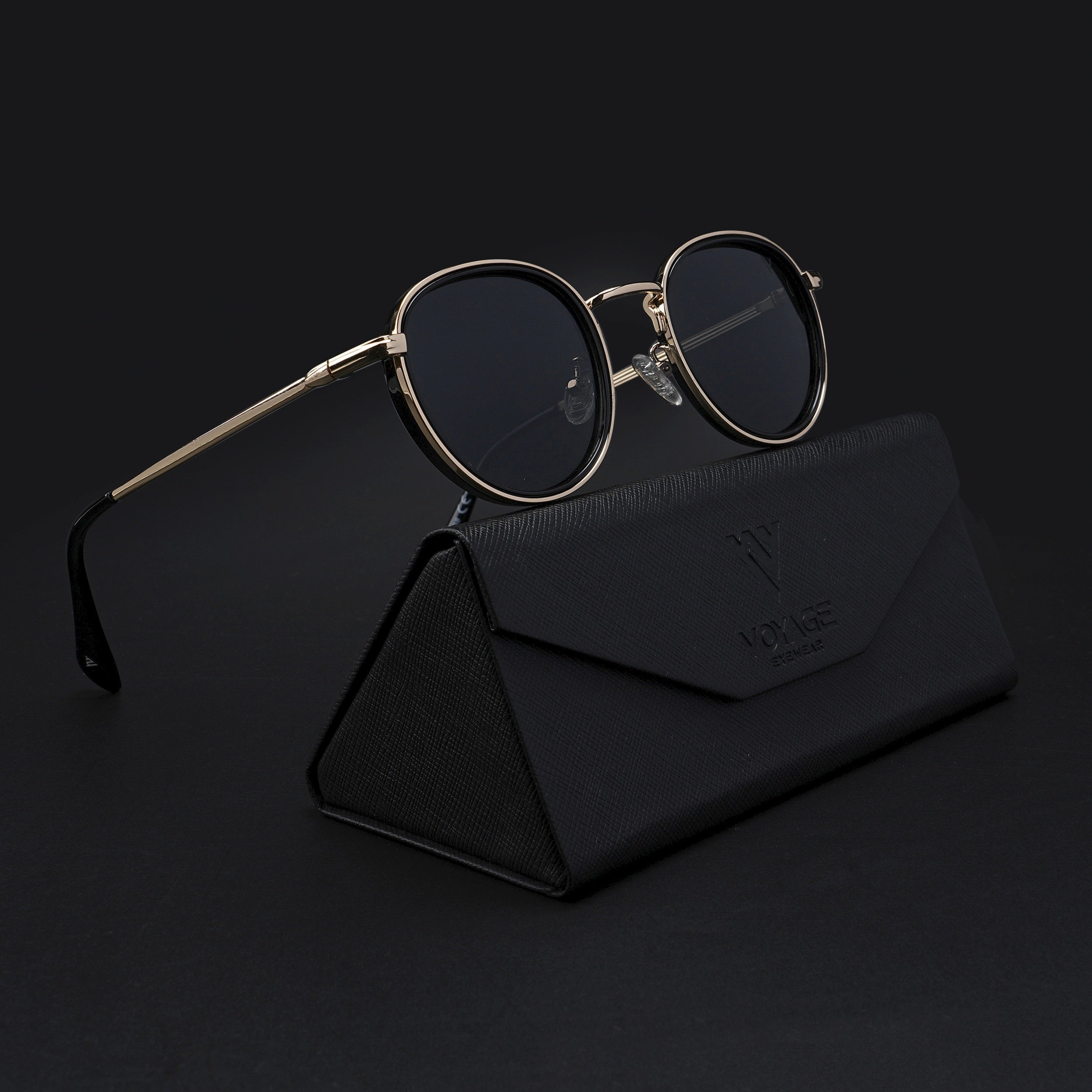 Round Polarized Sunglasses (Black Lens | Golden Frame - PMG5857)