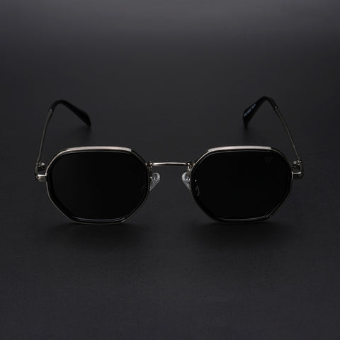 Cubix | Geometric Silver Polarized Sunglasses | Black Lens - PMG5852