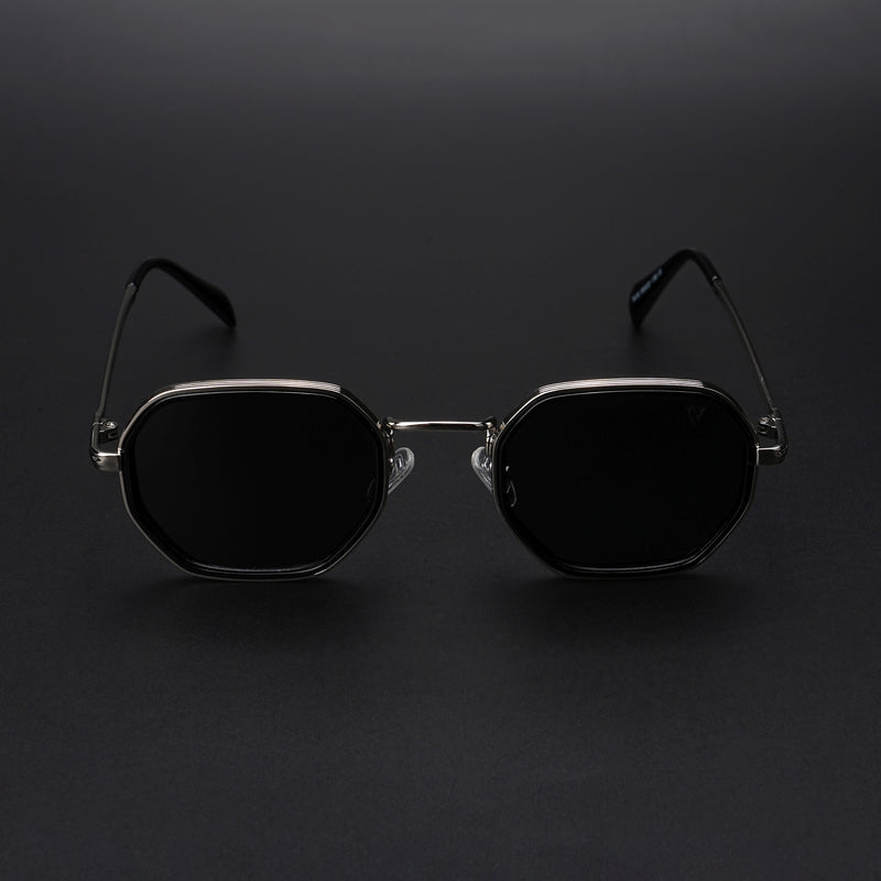 Cubix | Geometric Silver Polarized Sunglasses | Black Lens - PMG5852