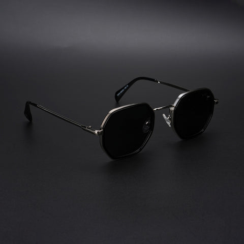 Cubix | Geometric Silver Polarized Sunglasses | Black Lens - PMG5852