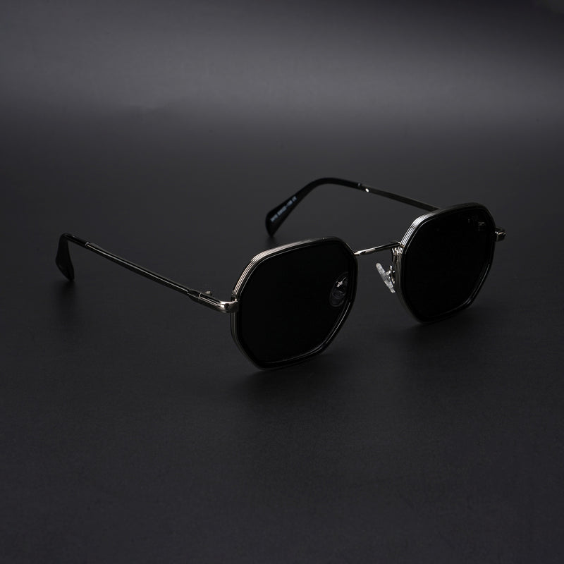 Cubix | Geometric Silver Polarized Sunglasses | Black Lens - PMG5852