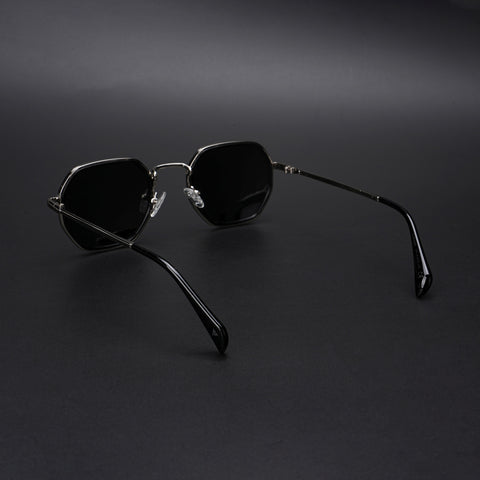 Cubix | Geometric Silver Polarized Sunglasses | Black Lens - PMG5852