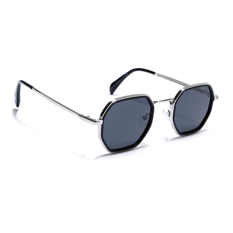 Cubix | Geometric Silver Polarized Sunglasses | Black Lens - PMG5852