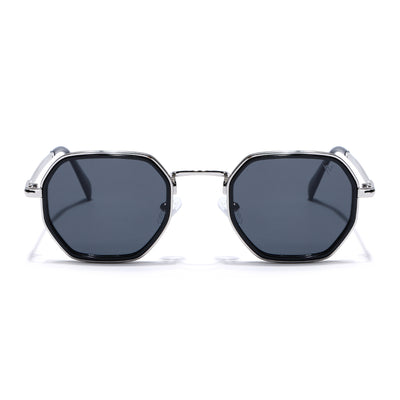 Cubix | Geometric Silver Polarized Sunglasses | Black Lens - PMG5852