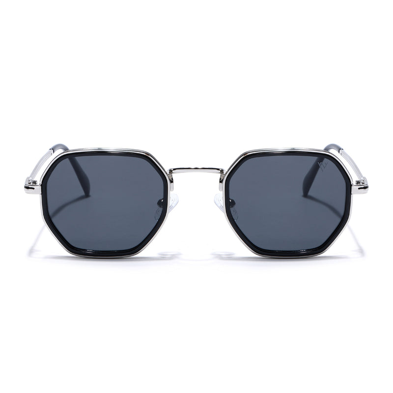 Cubix | Geometric Silver Polarized Sunglasses | Black Lens - PMG5852