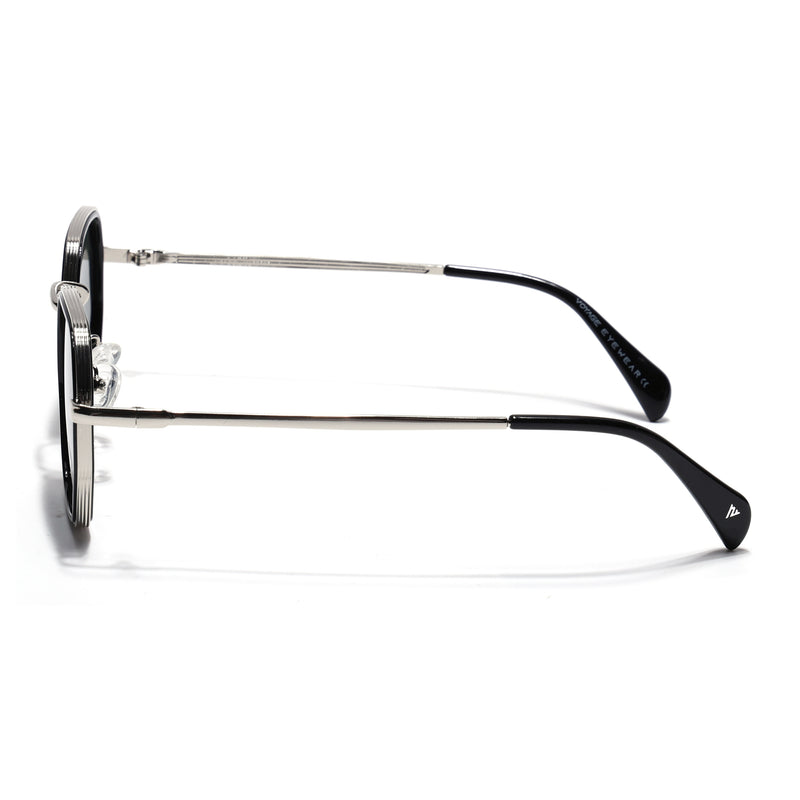 Geometric Sunglasses for Men & Women (Olive Lens | Silver & Black Frame - PMG7577)