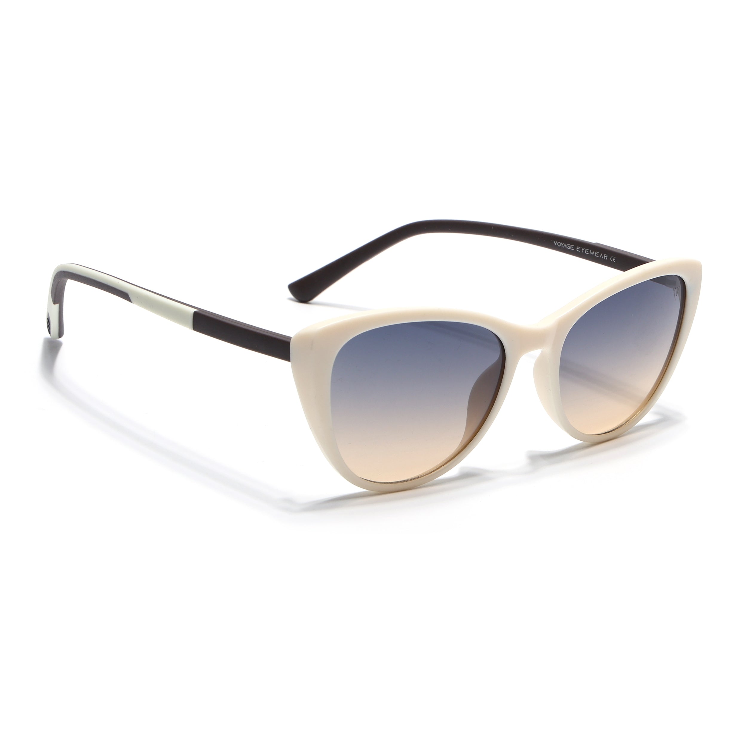 Cateye Sunglasses for Women (Grey & Brown Lens | White Frame - MG7166)