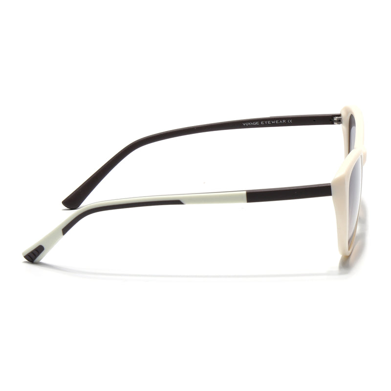 Cateye Sunglasses for Women (Grey & Brown Lens | White Frame - MG7166)