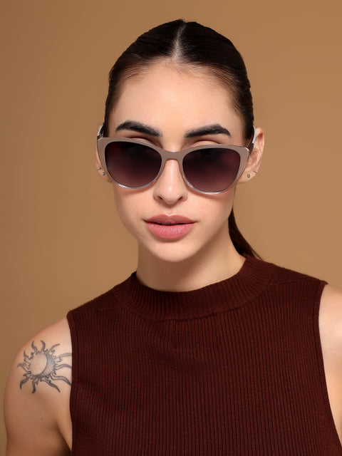 Cateye Sunglasses for Women (Grey & Clear Lens | Light Brown Frame - MG7168)