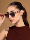 Cateye Sunglasses for Women (Grey & Clear Lens | Light Brown Frame - MG7168)
