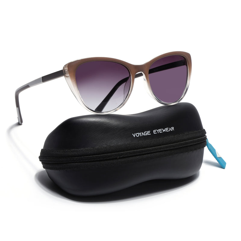 Cateye Sunglasses for Women (Grey & Clear Lens | Light Brown Frame - MG7168)