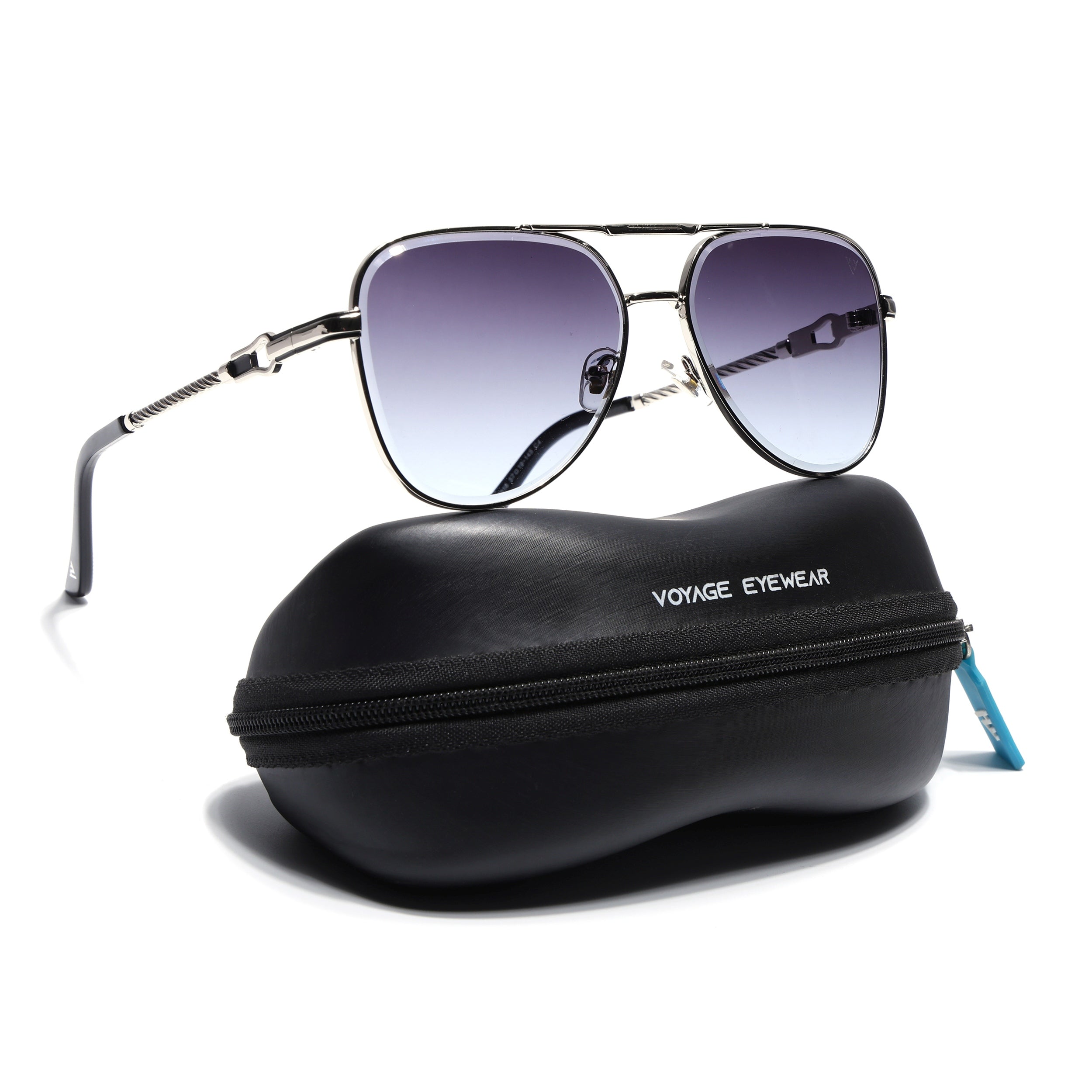 Aviator Sunglasses for Men & Women (Blue & Clear Lens | Silver Frame - MG7256)