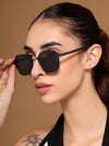 Square Sunglasses for Men & Women (Grey Lens | Black Frame - MG7258)