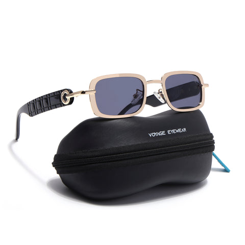 Rectangle Sunglasses for Men & Women (Grey Lens | Golden Frame - MG7618)