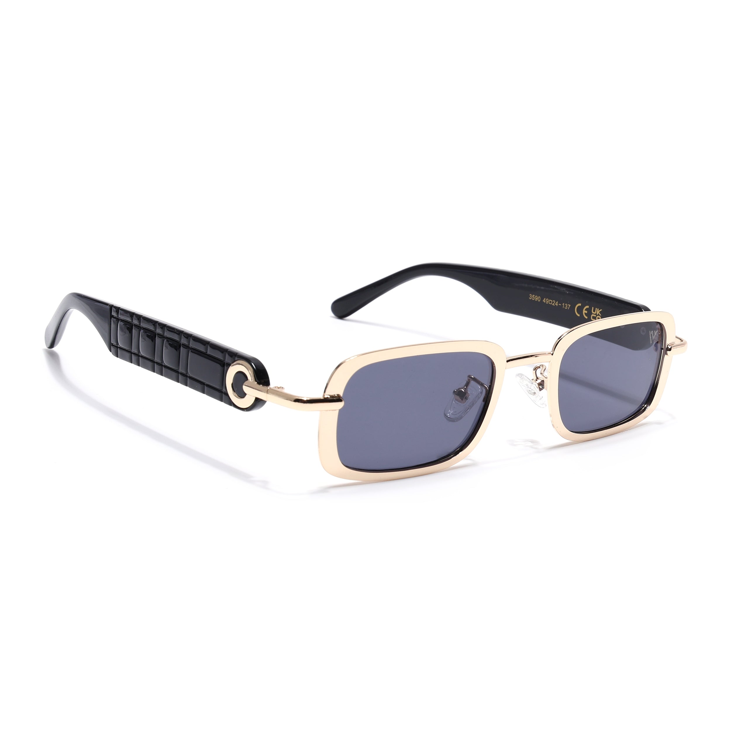 Rectangle Sunglasses for Men & Women (Grey Lens | Golden Frame - MG7618)